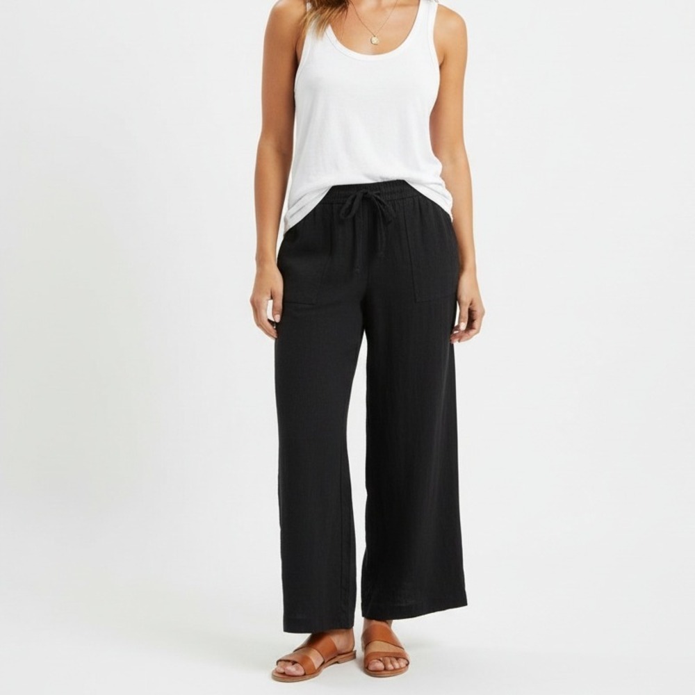 Carly Jean Los Angeles Black Wide Leg Drawstring Lounge Pants Medium USA Made